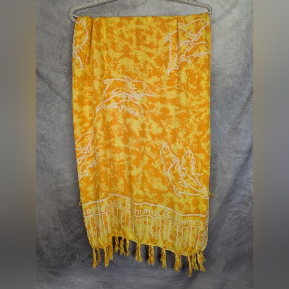 Accessories - Bahamas Souvenir Scarf Yellow Hues With Dolphins And Fringe 50x54"